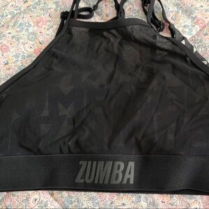 Zumba Fitness Black Mesh High Neck Tank Sports Bra